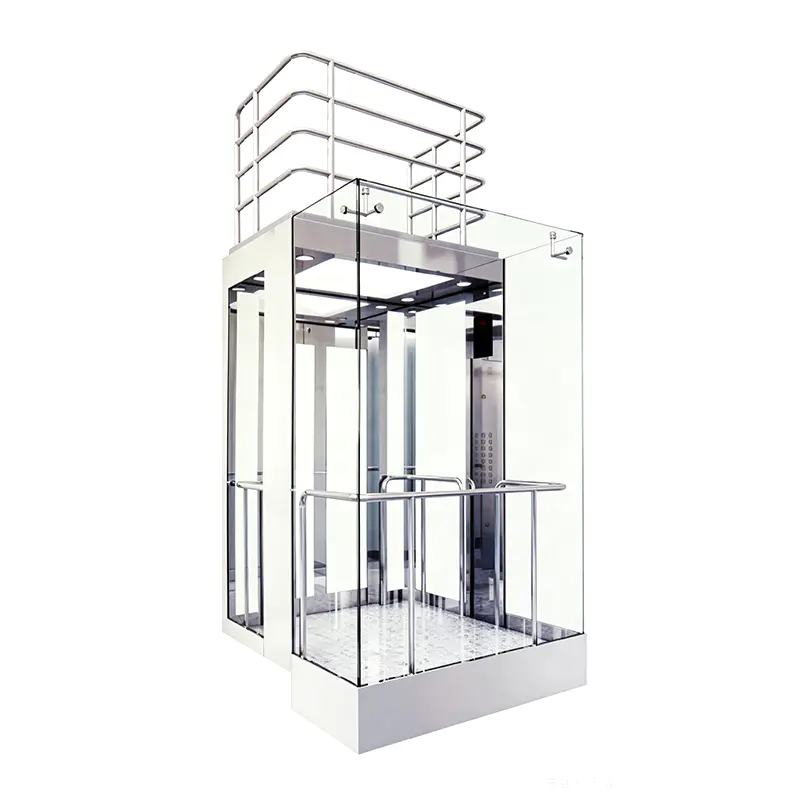 Ascensore panoramico a capsule in acciaio inox con pavimento in marmo